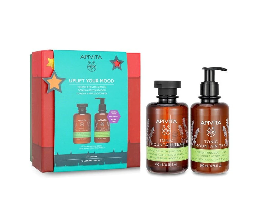 Apivita Uplift Your Mood Toning & Revitalization Set: Tonic Mountain Tea Shower Gel 250ml+ Tonic Mountain Tea Body Milk 2pcs