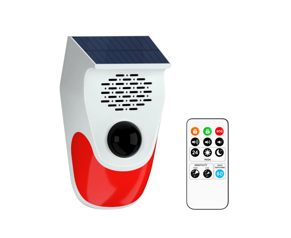 Solar Powered Voice Announcer Solar Infrared Human Body Detector High Decibel Sound and Light Alarm Decive with Three Operating Modes Adjustment