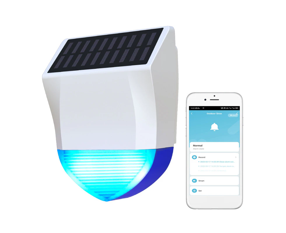 Solar Powered Wifi Outdoor Alarm BT 5.0 Smart Alarm IPX5 Waterproof Real-time Sound Light Alarm APP Control Intelligent Linkage Home Security Device