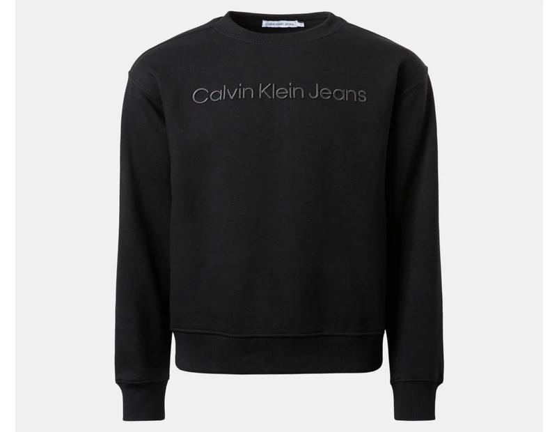 Calvin Klein Jeans Youth Boys' Raised Logo Fleece Crewneck - Black