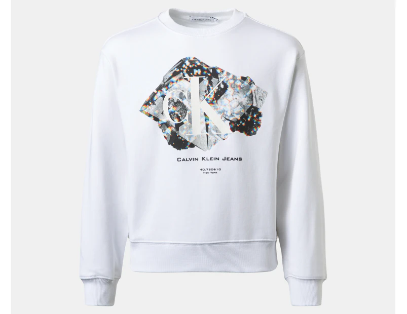 Calvin Klein Jeans Youth Girls' Crystal Graphic Crewneck Sweatshirt - Bright White