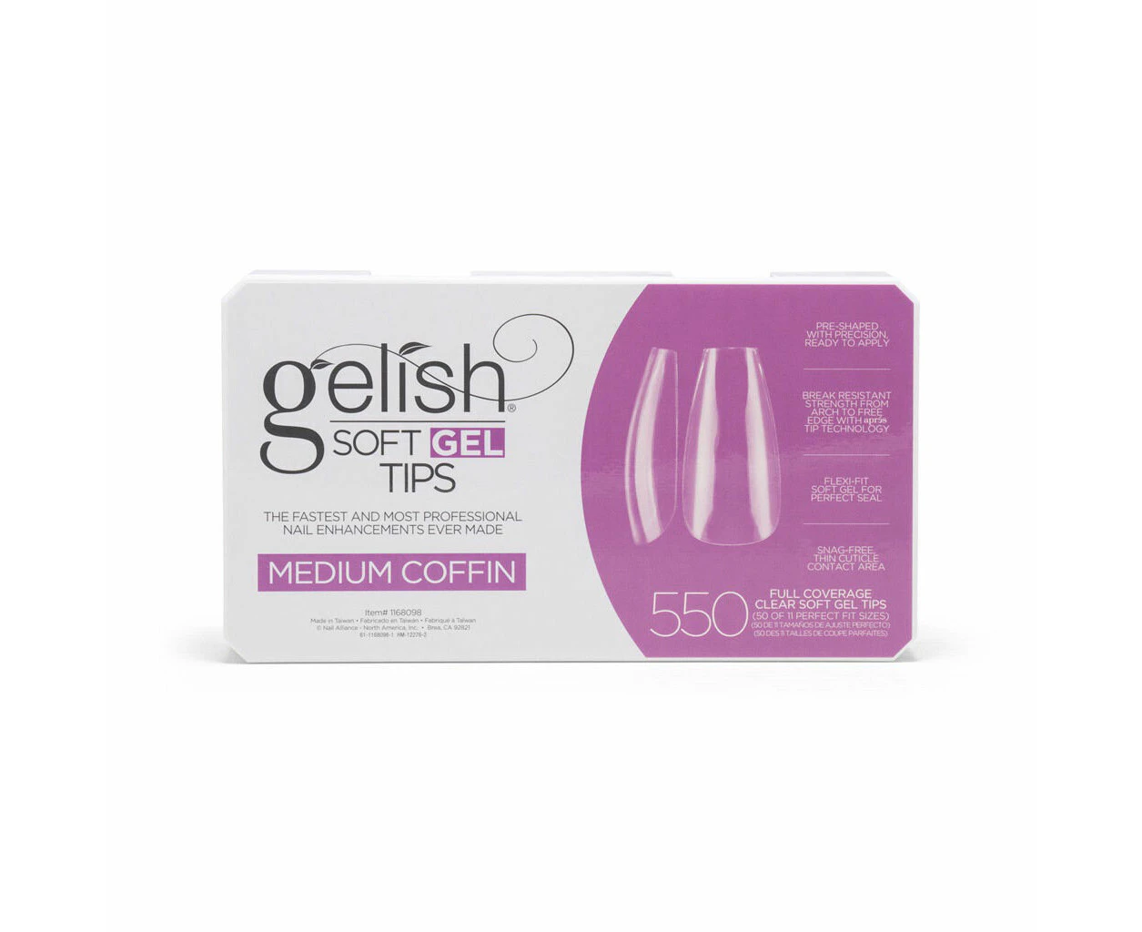 Gelish Soft Gel Tips Box Nail False Fake Medium Coffin - 550pcs