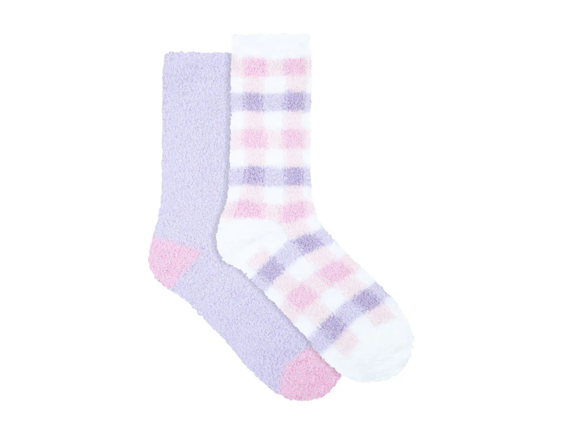 Underworks Women's Heat Bods Cosy Crew Bed Socks 2-Pack - Pink