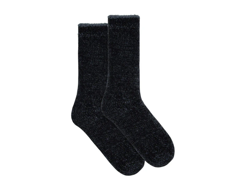 Underworks Women's Heat Bods Double Layer Chenille Socks - Charcoal