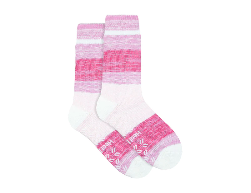 Underworks Women's Heat Bods Brushed Thermal Insulated Crew Socks - Pink Stripe