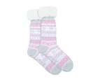 Underworks Women's Heat Bods Sherpa Thermal Insulated Crew Socks - Lavender Stripe