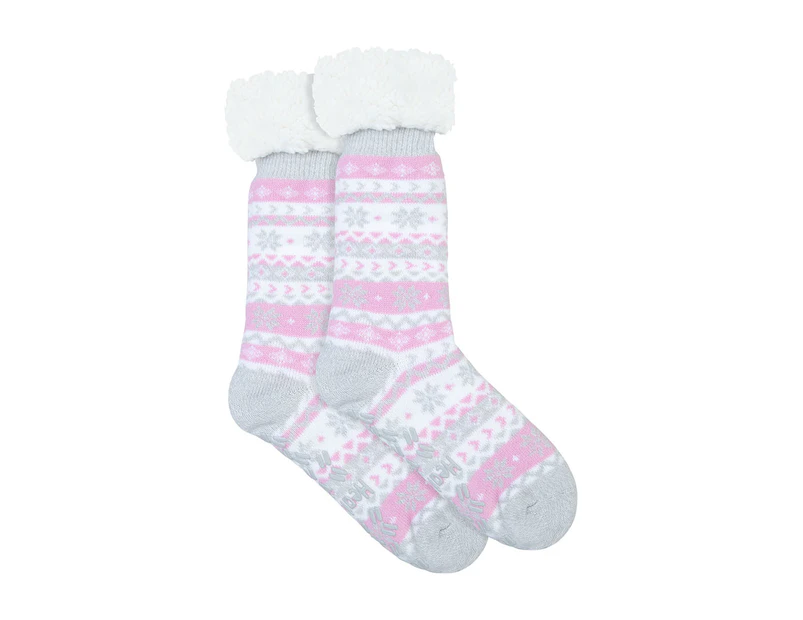 Underworks Women's Heat Bods Sherpa Thermal Insulated Crew Socks - Lavender Stripe