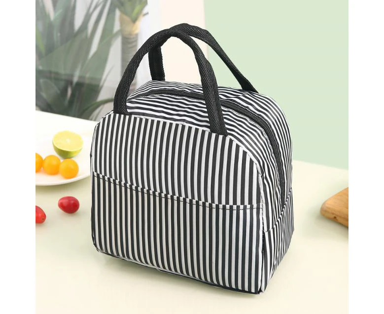 Insulated Flamingo Lunch Bag Tote Container For Women Kids Office Work School (4 Colors Available) - Black Strip