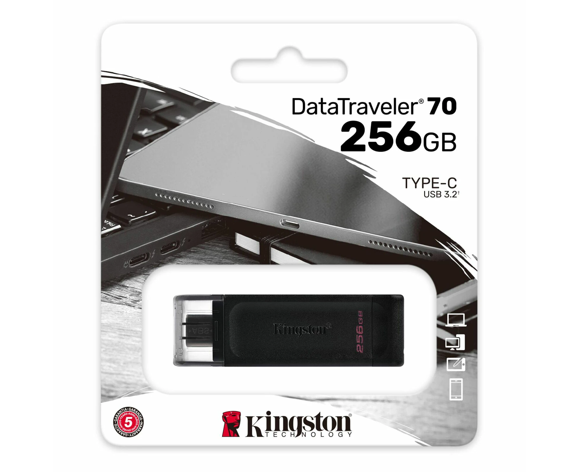 Kingston USB Drive 3.2 DataTraveler 70 256GB Type C Flash Drive DT70/256GB Black