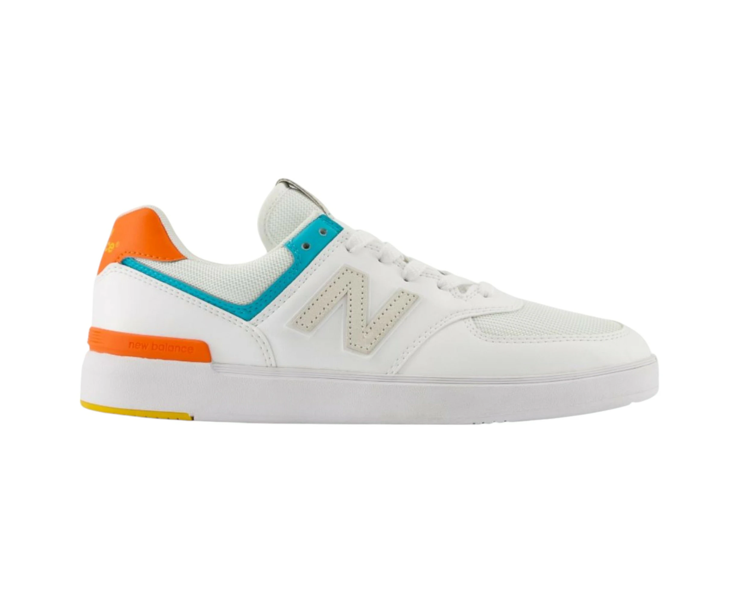 Mens New Balance 574 White/ Orange Athletic Casual Sneakers