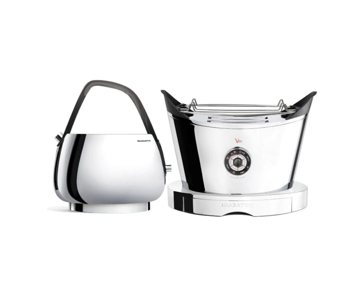 Bugatti Jackie 1.2L Kettle and Volo 2-Slice Toaster Set- Chrome