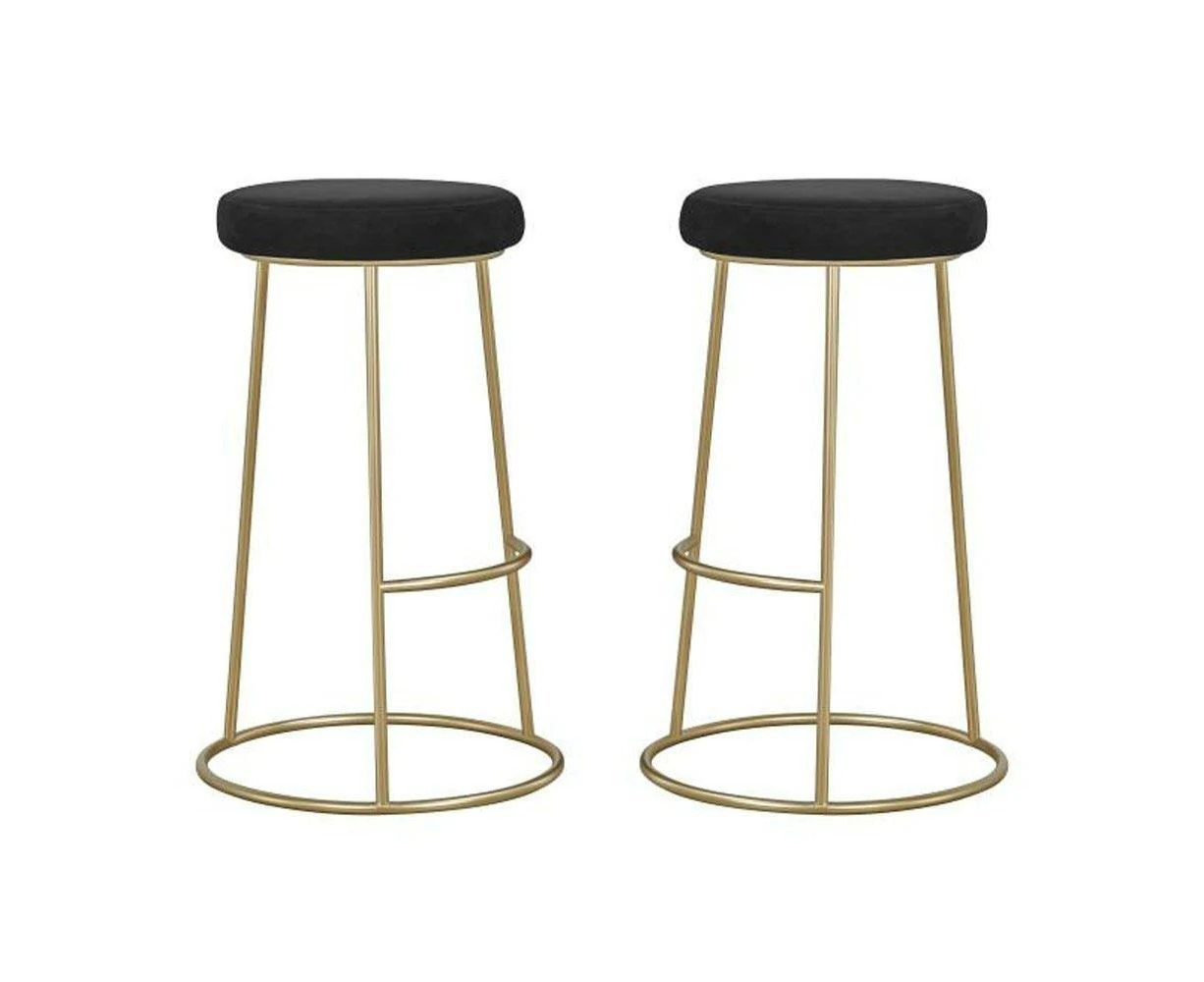 HomeStar Set of 2 Xyla Velvet Kitchen Bar Stool - Gold Metal Frame - Black