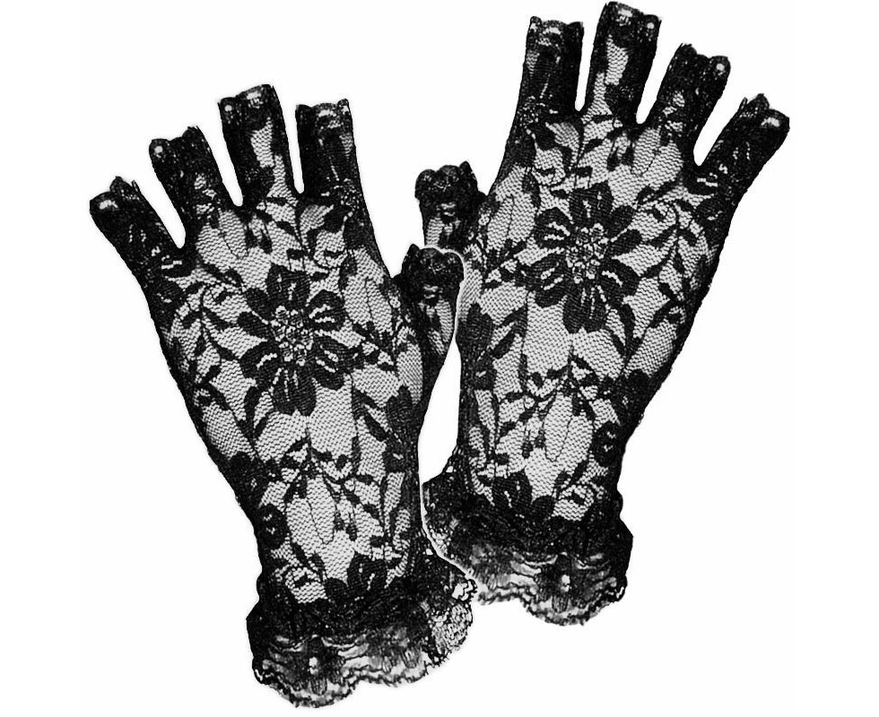 Victorian Lace Fingerless Gloves - Black