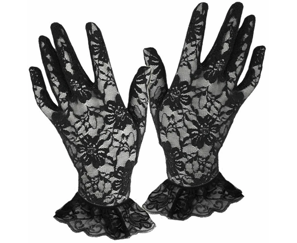 Elegant Victorian Lace Gloves - Black