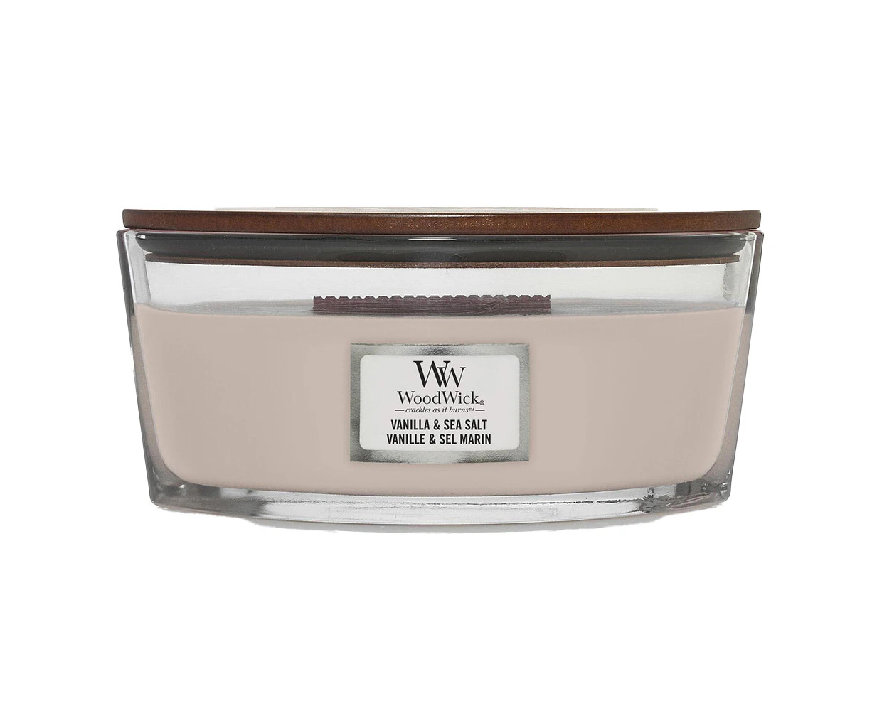 WoodWick 453g Scented Fragrance Soy Wax Candle Vanilla & Sea Salt Ellipse Pink