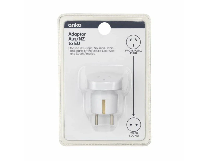 Adaptor, AU/NZ Plug to EU Socket, Double Round Pins - Anko