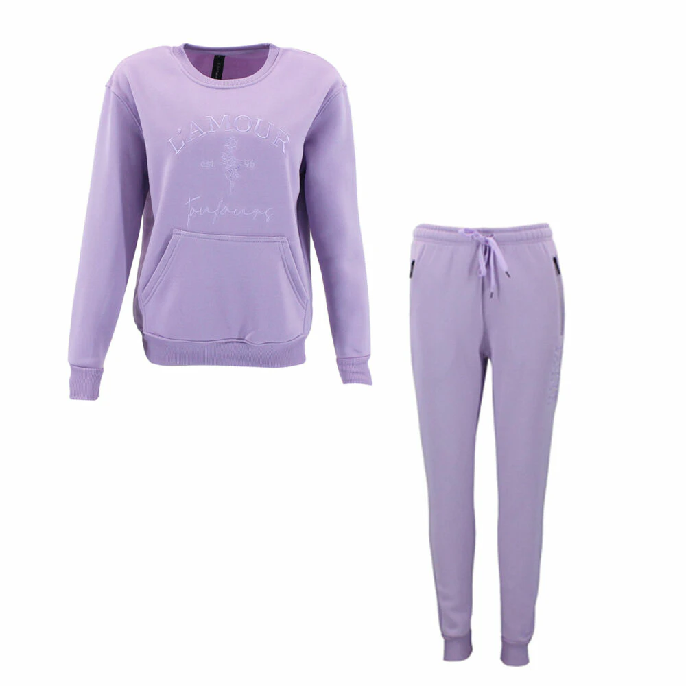 FIL Women's Fleece Tracksuit 2pc Set Loungewear - L'Amour/Light Purple