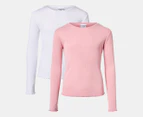 Eve Girl Girls' Youth Rib Long Sleeve Tee /T-Shirt / Tshirt 2-Pack - Pink/White