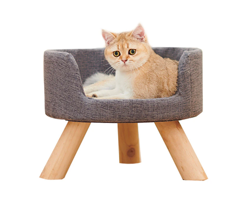 Petsbelle Cat/Kitten Pet 37cm Grey Round Resting Bed/Cushion/Mattress/Chair