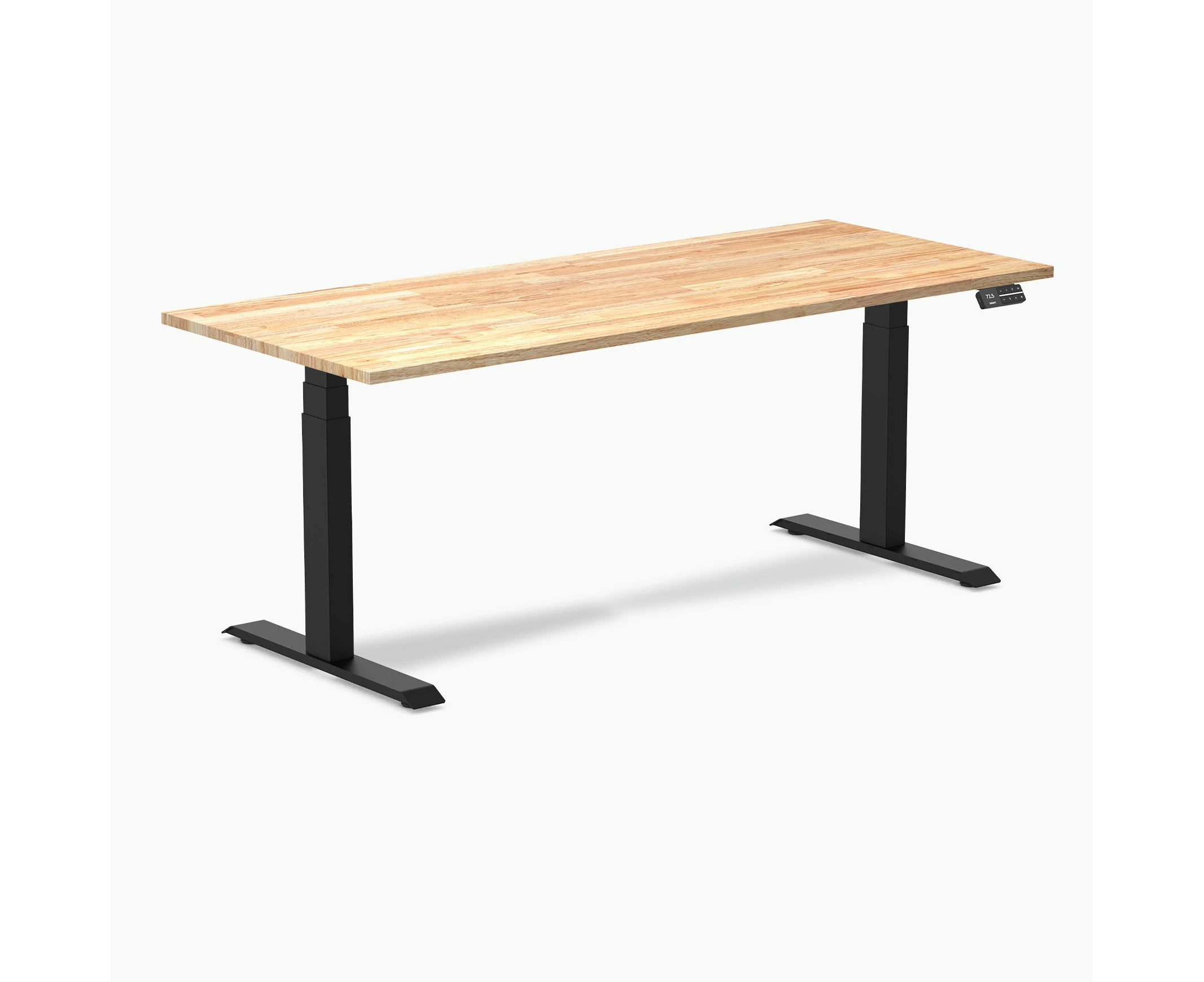 Desky Dual Rubberwood Sit Stand Desk - Natural Timber / Matte Black Standing Computer Desk For Home Office & Study