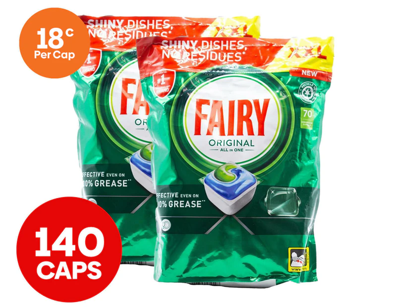 2 x 70pk Fairy All in One Dishwashing Capsules Original