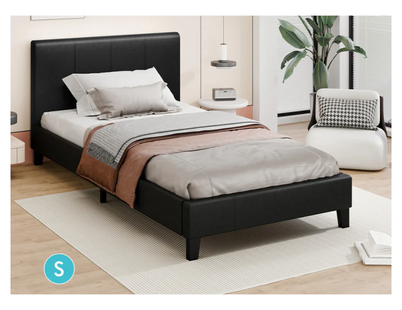 ALFORDSON Bed Frame Single Size Base Platform Leather Black