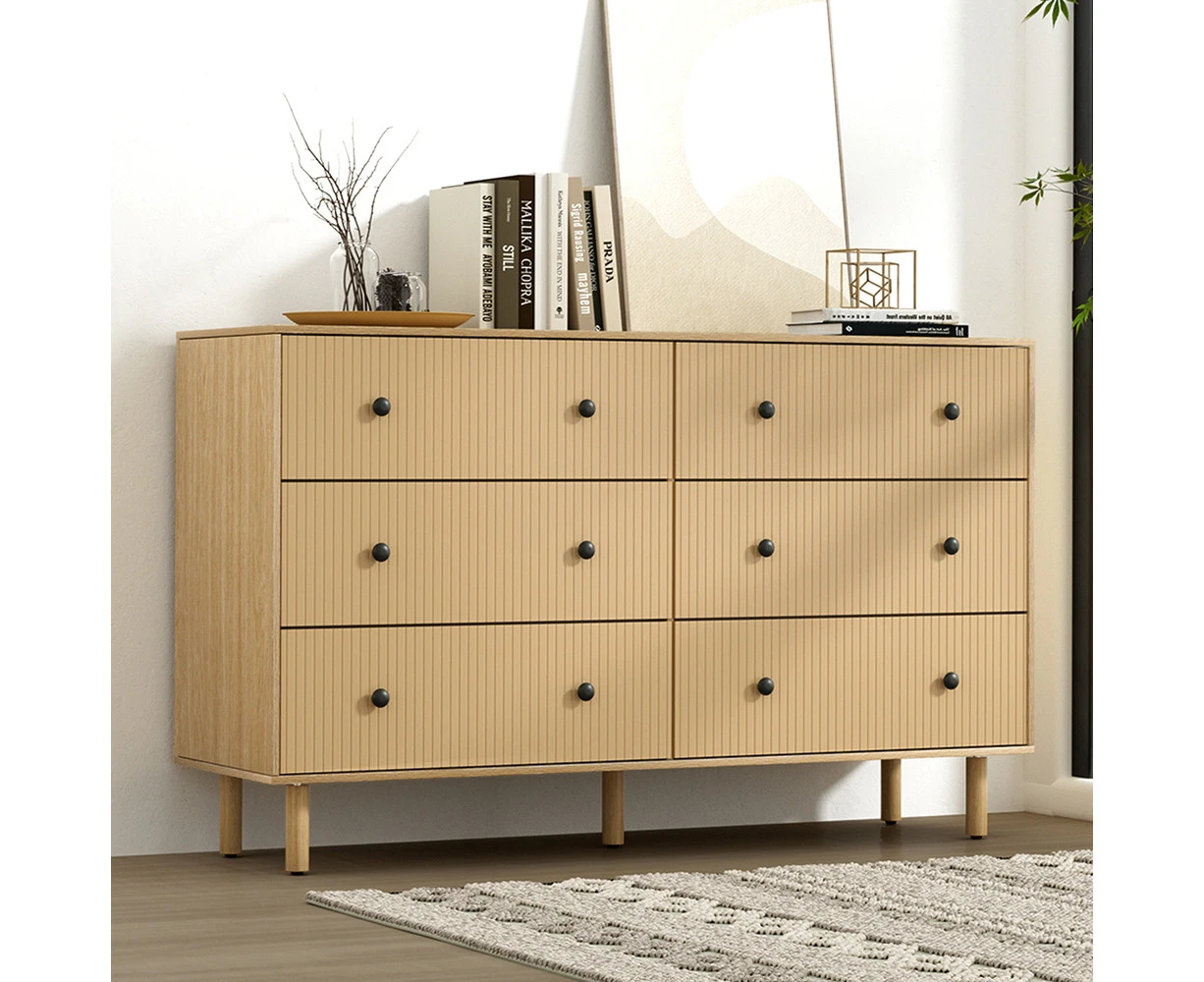 Ruth Chest of Drawers Fluted Front Oak 6 Drawers High Durability Storage 130cm