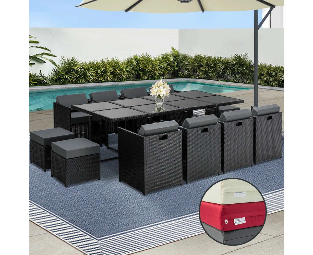 13pc Wicker Outdoor Dining Set UV Resistant PE Aluminium Frame + Cushions Covers