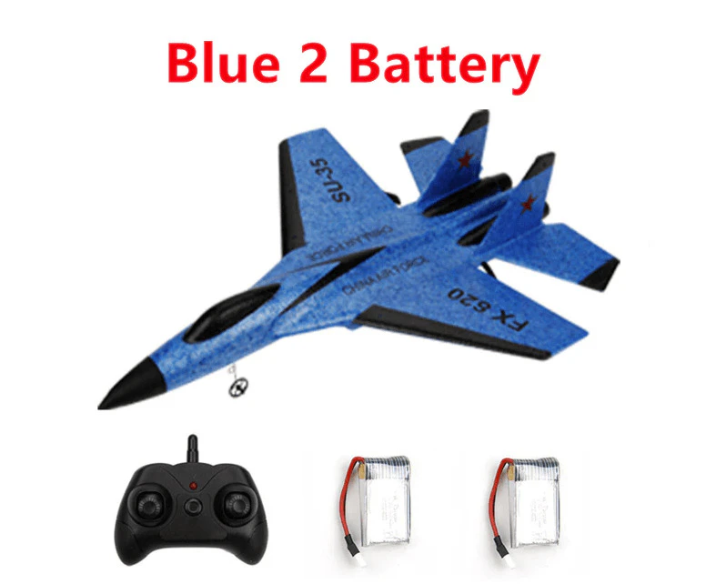 New SU-35 RC Remote Control Airplane 2.4G Remote Control Fighter Hobby Plane Glider Airplane EPP Foam Toys RC Plane Kids Gift - Blue 2 battery