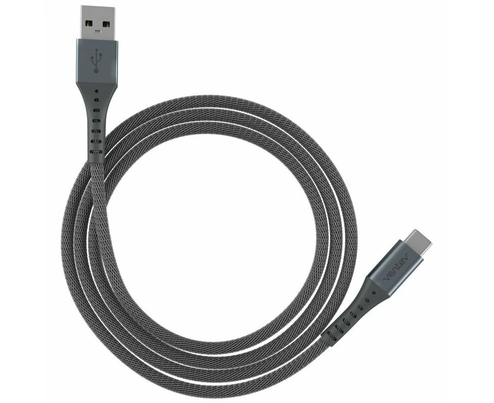 Ventev 3m Braided USB-A to USB-C Car/Wall Charging/Sync Cable for Phones Gray