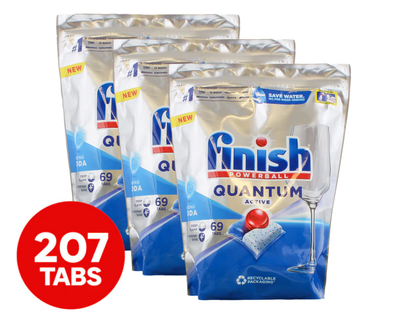 3 x 69pk Finish Powerball Quantum Active Dishwashing Tabs