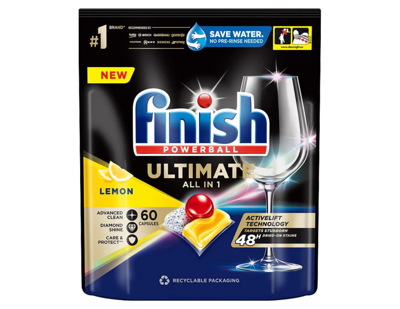 Finish Powerball Ultimate All in 1 Dishwashing Caps Lemon 60pk