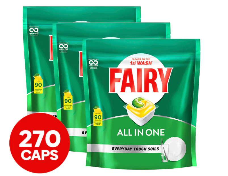 3 x 90pk Fairy All in One Dishwashing Capsules Lemon