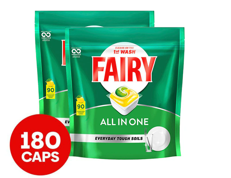 2 x 90pk Fairy All in One Dishwashing Capsules Lemon