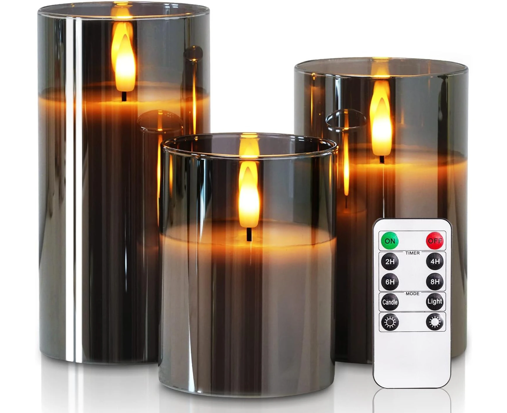 Clear Glass Flameless Candles Battery Operated with Timer  Remote Control  LED Pillar Candles Battery Powered  D3 H4 5" 6"  Set of 3 (Gold) MegaMart