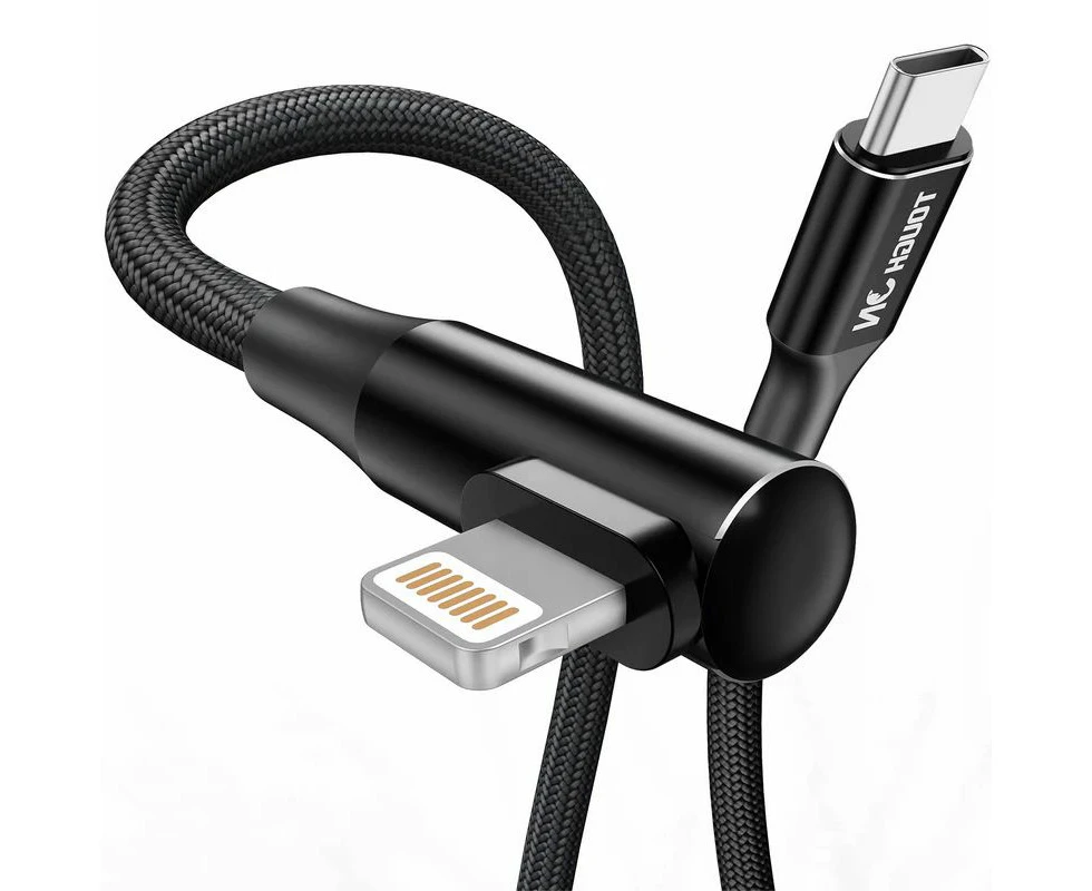 Tough On USB C to Lightning Cable 24W Right Angle Lightning Fast Charging Cable 2M Black