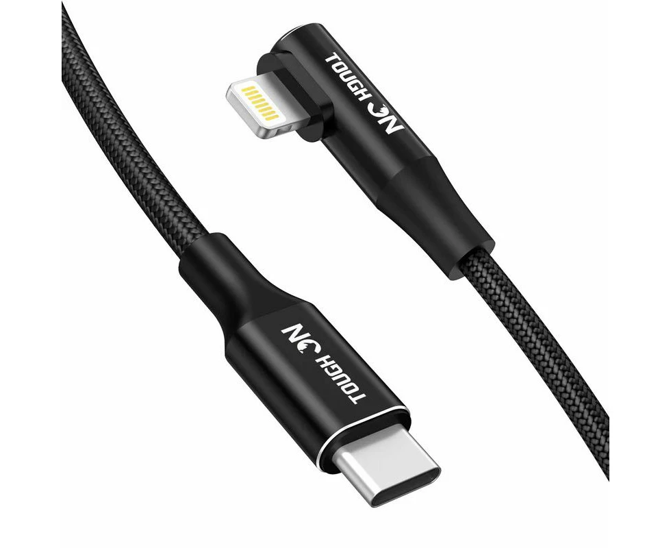 Tough On USB C to Lightning Cable 24W Right Angle Lightning Fast Charging Cable 1M Black