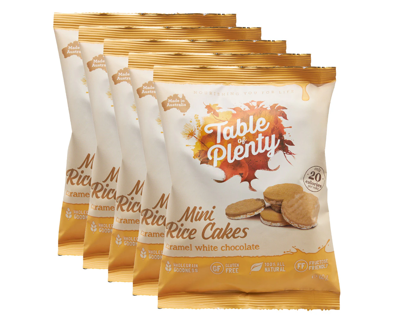 5 x Table of Plenty Mini Rice Cakes Caramel White Chocolate 60g