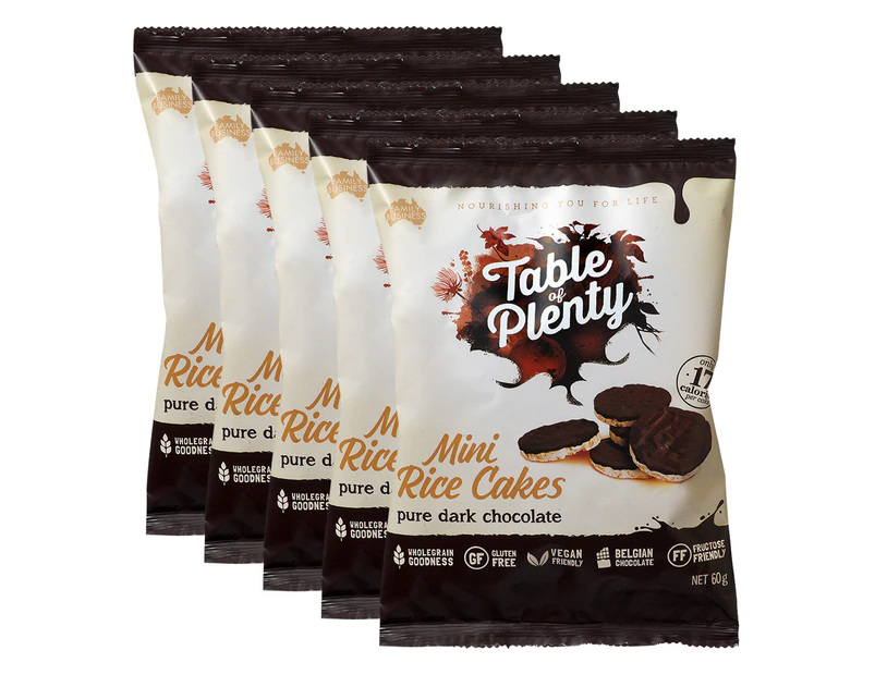 5 x Table of Plenty Mini Rice Cakes Pure Dark Chocolate 60g