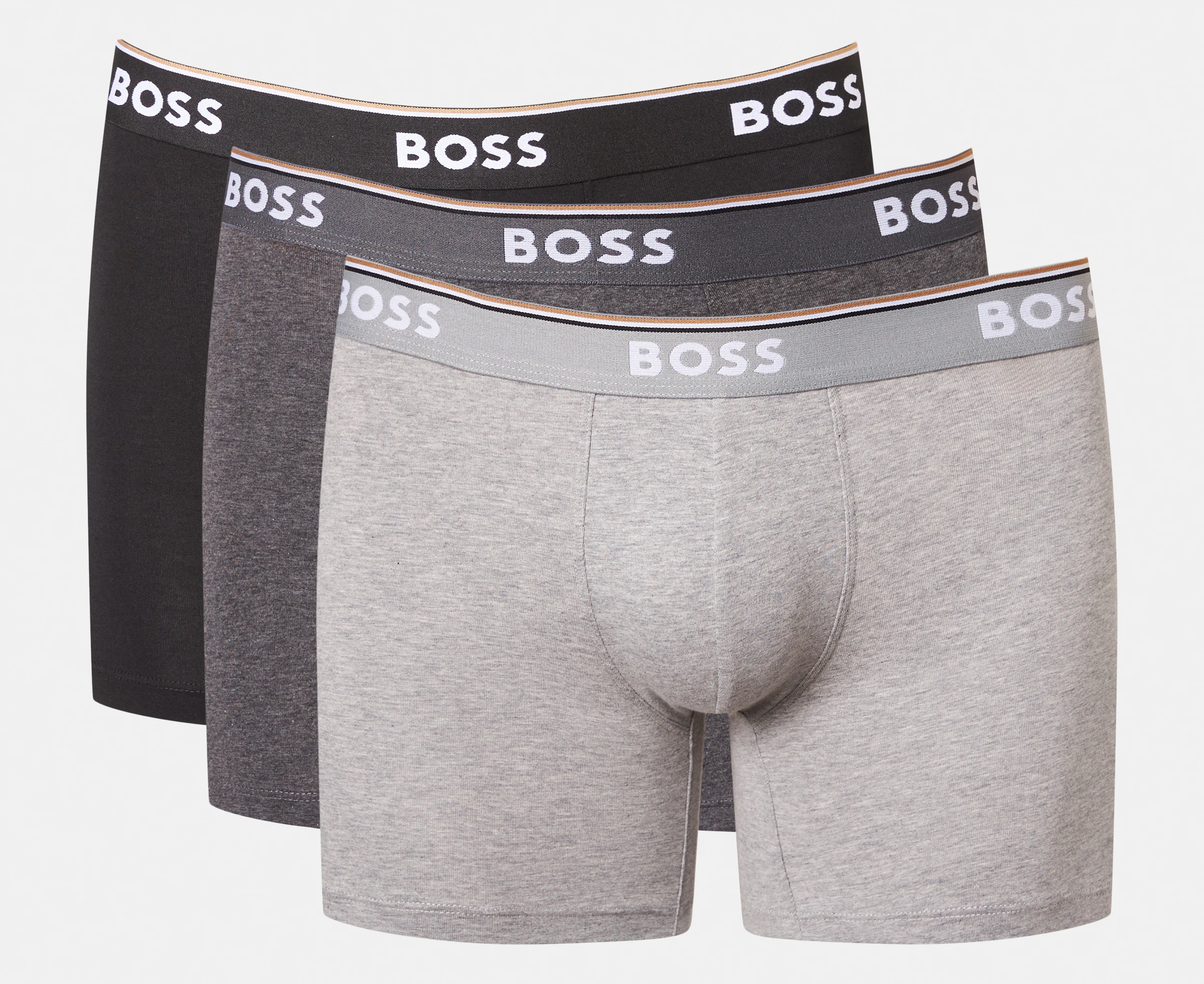 Hugo Boss Men's Power Cotton Stretch Boxer Briefs 3-Pack - Black/Charcoal/Grey