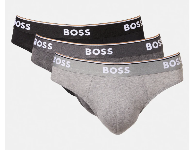 Hugo Boss Men's Power Cotton Stretch Briefs 3-Pack - Black/Charcoal/Grey