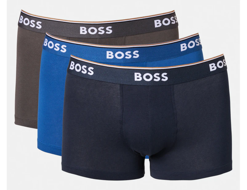 Hugo Boss Men's Power Cotton Stretch Trunks 3-Pack - Navy/Blue/Charcoal