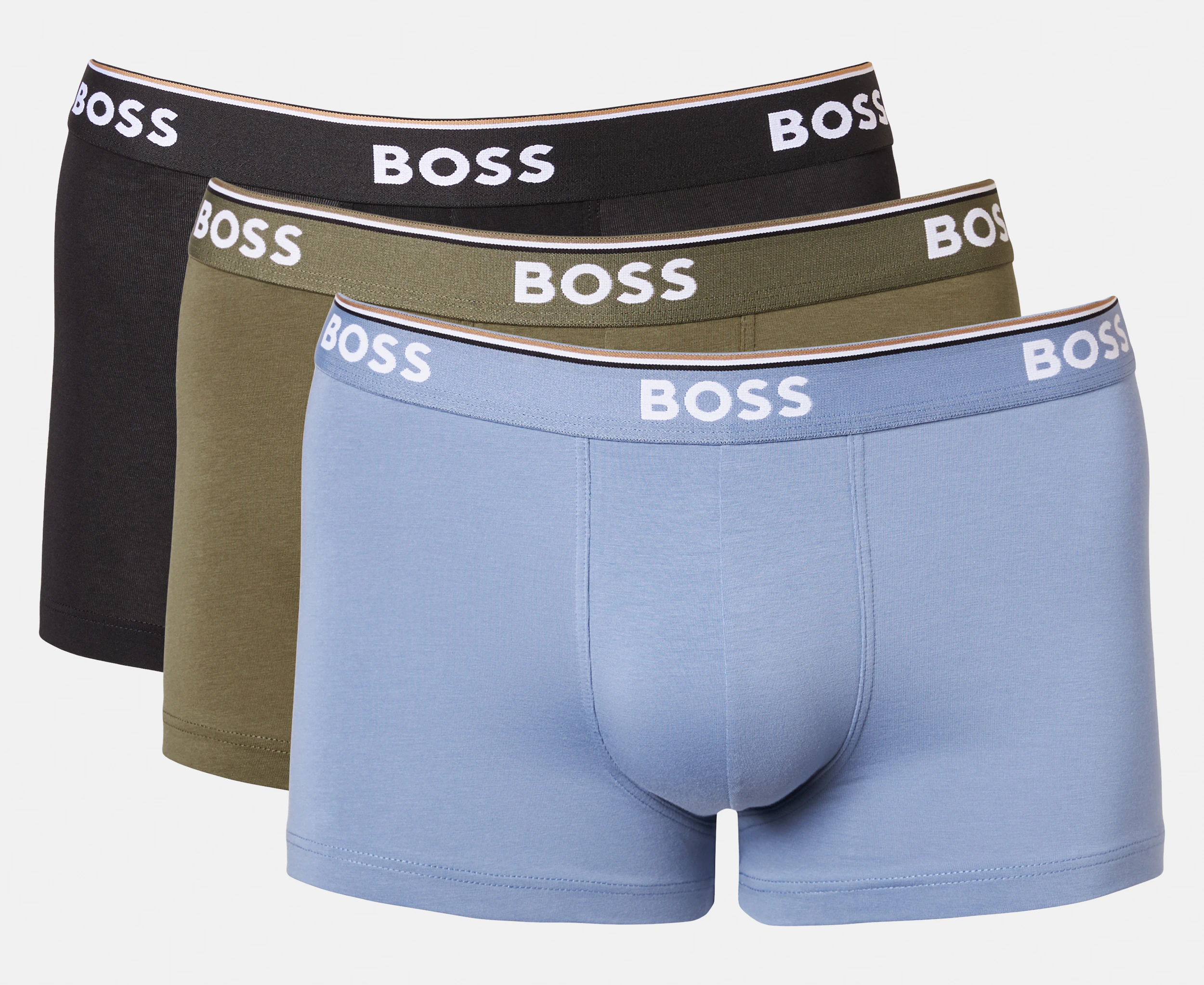 Hugo Boss Men's Power Cotton Stretch Trunks 3-Pack - Black/Blue/Khaki