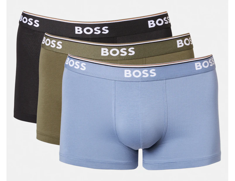 Hugo Boss Men's Power Cotton Stretch Trunks 3-Pack - Black/Blue/Khaki