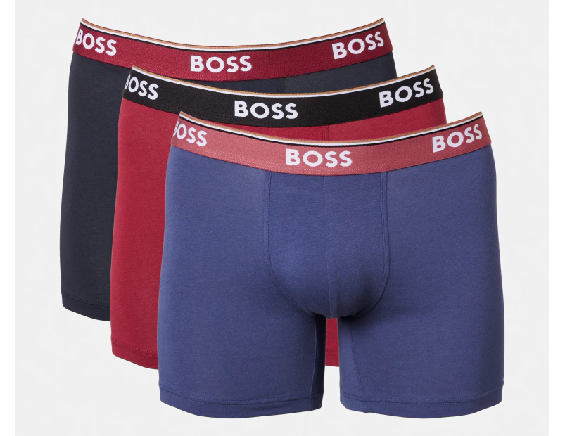 Hugo Boss Men's Power Cotton Stretch Boxer Briefs 3-Pack - Burgundy/Navy/Blue