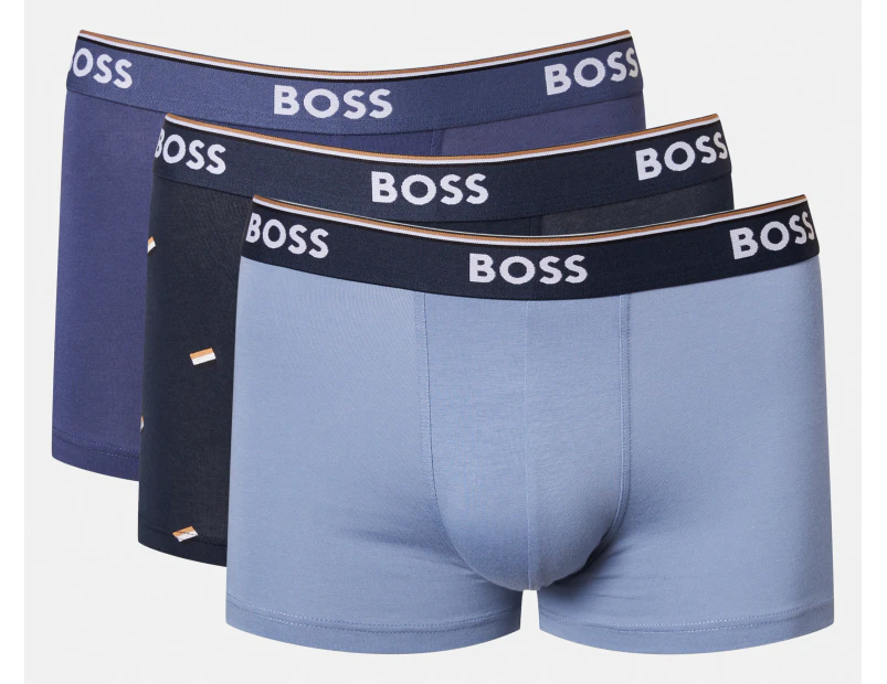 Hugo Boss Men's Power Cotton Stretch Trunks 3-Pack - Blue/Patterned