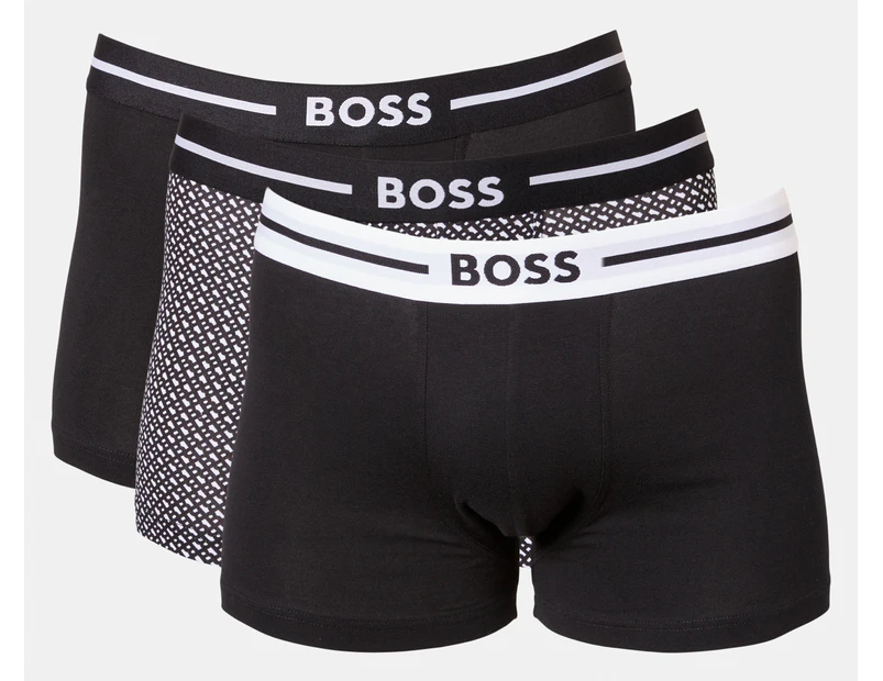 Hugo Boss Men's Bold Cotton Stretch Trunks 3-Pack - Black/Patterned