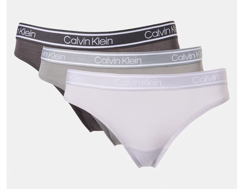 Calvin Klein Women's Bamboo Comfort Thong 3-Pack - Ashford Grey/Wolf Grey/Lavender