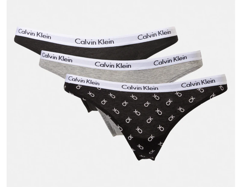 Calvin Klein Women's Carousel Thong 3-Pack - Black/Grey Heather/Rotating CK Mini Black