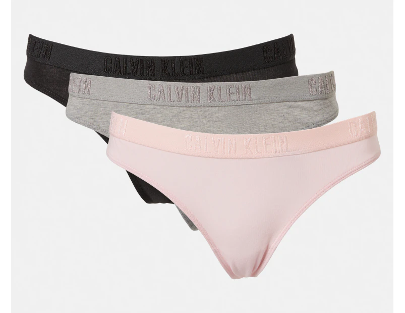 Calvin Klein Women's Monochrome Thong 3-Pack - Black/Grey Heather/Nymph's Thigh